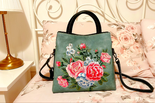 Floral Embroidered Leather Crossbody Bag