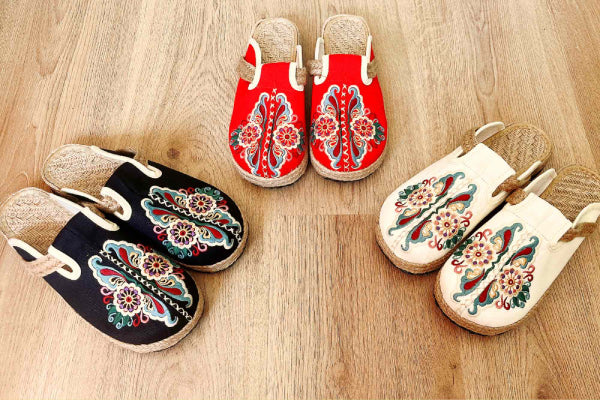 Hand Embroidered Espadrille Mule Slipper, Canvas Shoes, Non Slip Sole, Best Gift For Mother