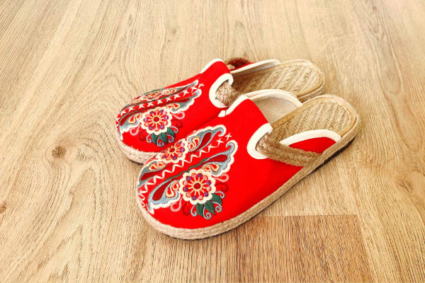 Hand Embroidered Espadrille Mule Slipper, Canvas Shoes, Non Slip Sole, Best Gift For Mother