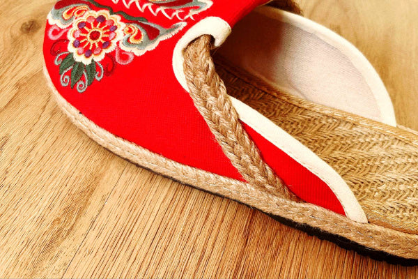 Hand Embroidered Espadrille Mule Slipper, Canvas Shoes, Non Slip Sole, Best Gift For Mother