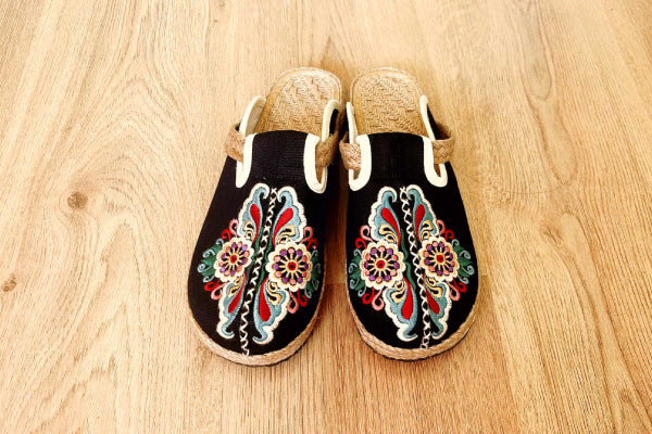 Hand Embroidered Espadrille Mule Slipper, Canvas Shoes, Non Slip Sole, Best Gift For Mother