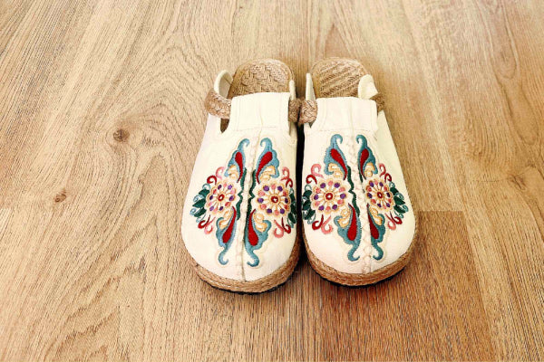 Hand Embroidered Espadrille Mule Slipper, Canvas Shoes, Non Slip Sole, Best Gift For Mother