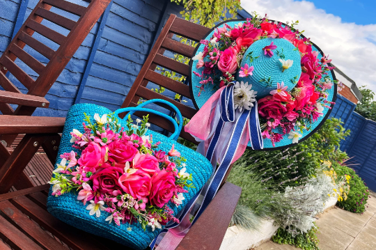 Summer Beach Floral Tote Straw Hat Set