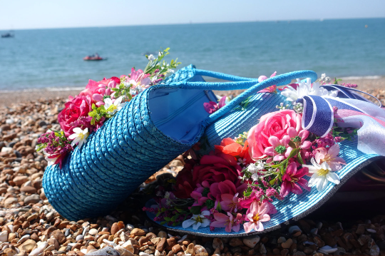 Summer Beach Floral Tote Straw Hat Set